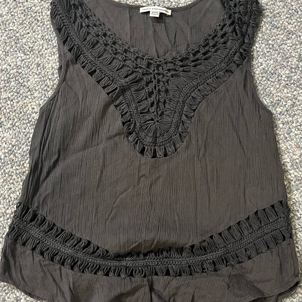 American Eagle Outfitters Blue Ruffled Embellished Tank Top